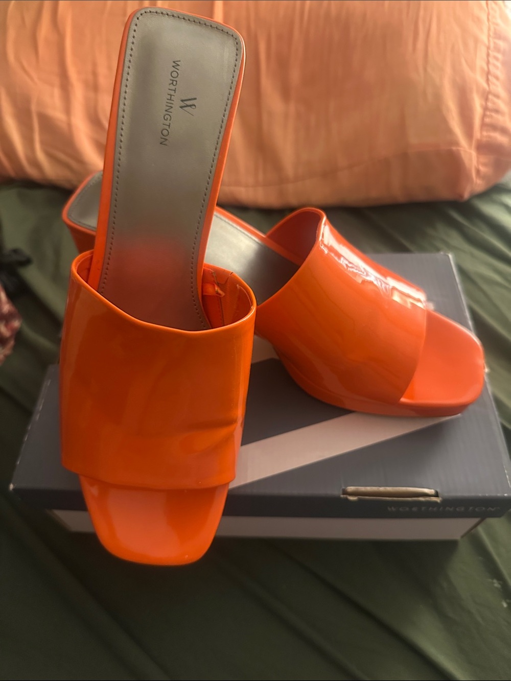 Worthington Bright Orange Patent Slide Mules